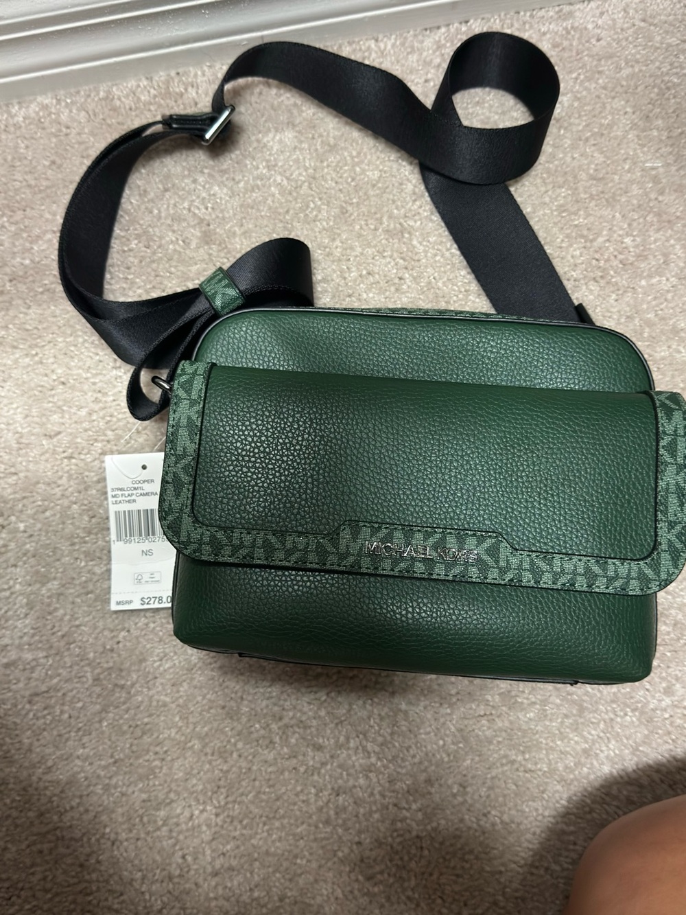 MICHAEL KORS Green Pebbled Leather Messenger Crossbody